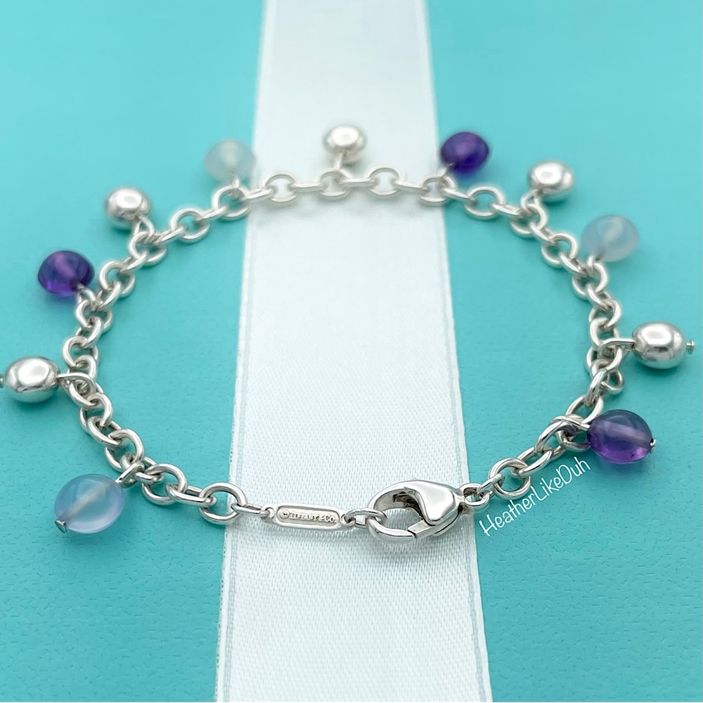 Authentic Tiffany & Co. Amethyst Chalcedony Gemstone Fascination Beaded Bracelet